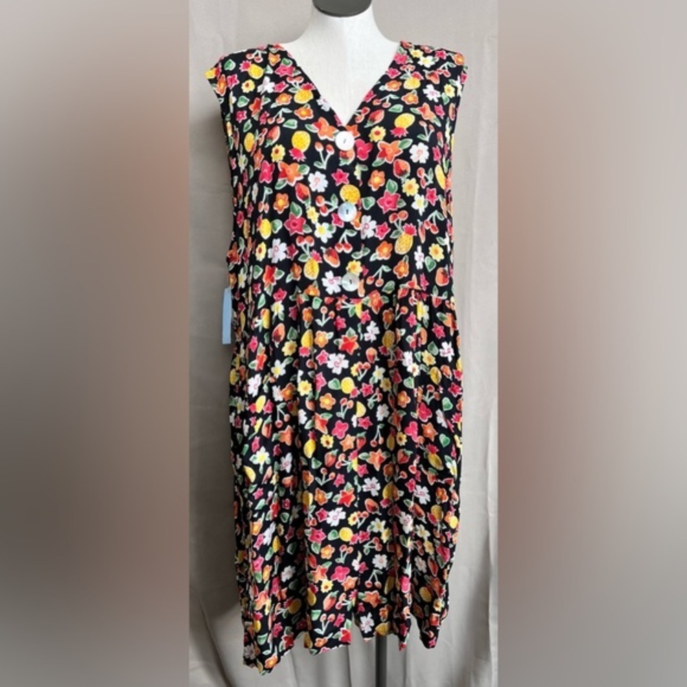 Vintage Jenny Helene Fruit Floral Midi Dress 3X NWT Pockets